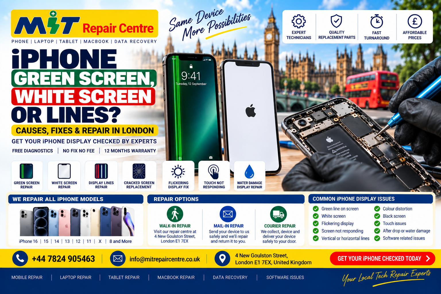 iPhone Green Screen, White Screen or Lines? Causes, Fixes & Screen Repair in London (2026)